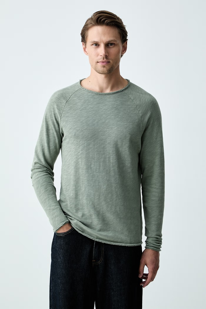 American Vintage longsleeve męski bawełniany zielony MSON24G