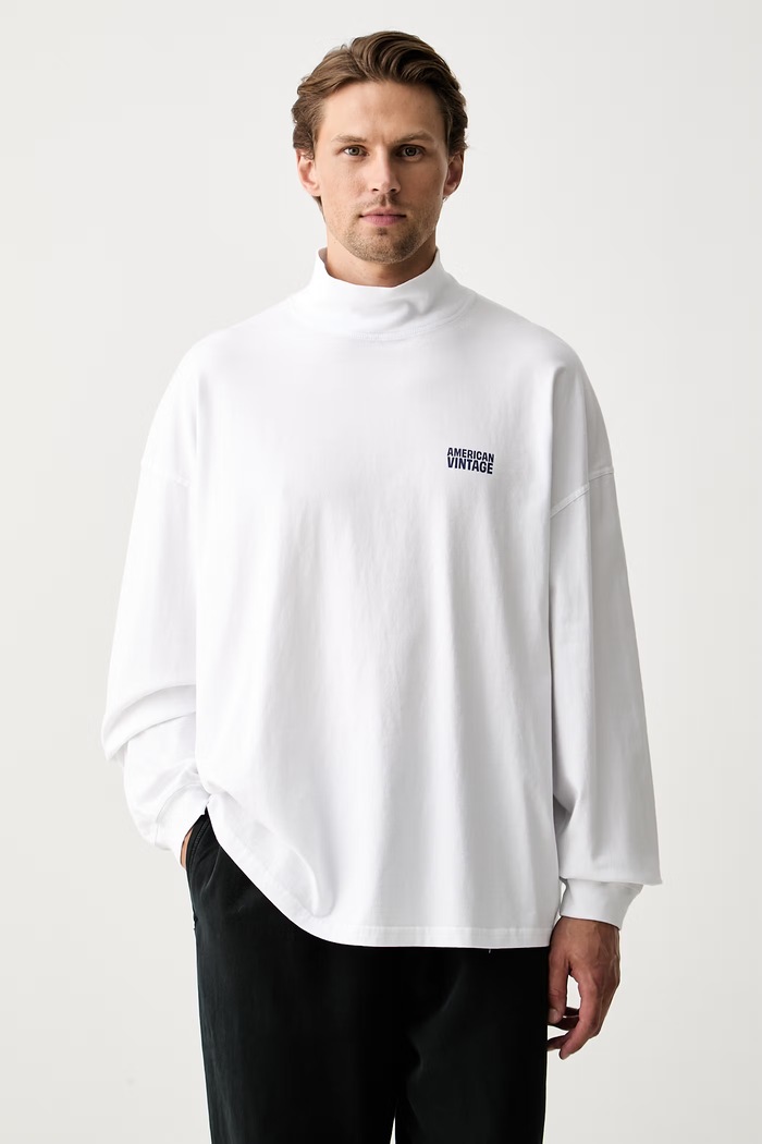 American Vintage longsleeve męski bawełniany biały MGIX02D