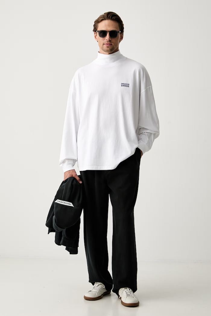 American Vintage longsleeve męski bawełniany MGIX02D biały AW26