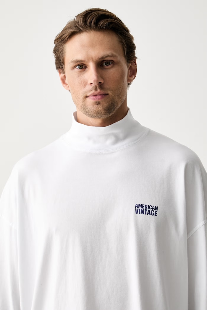 American Vintage longsleeve męski bawełniany biały MGIX02D