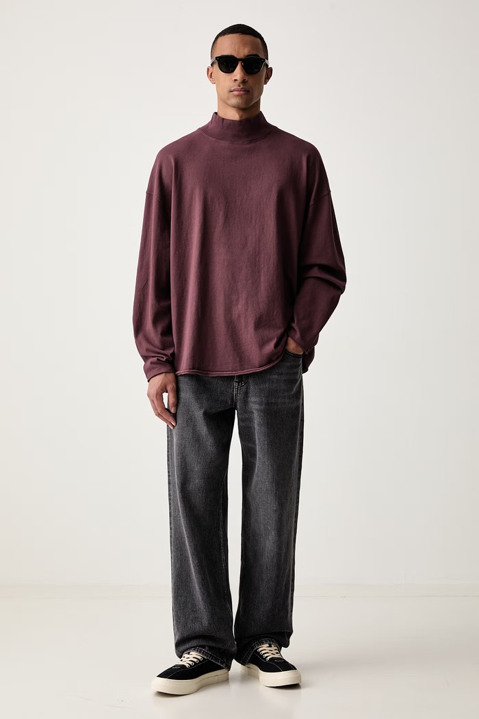 American Vintage longsleeve męski bawełniany MAFO02F bordowy AW26