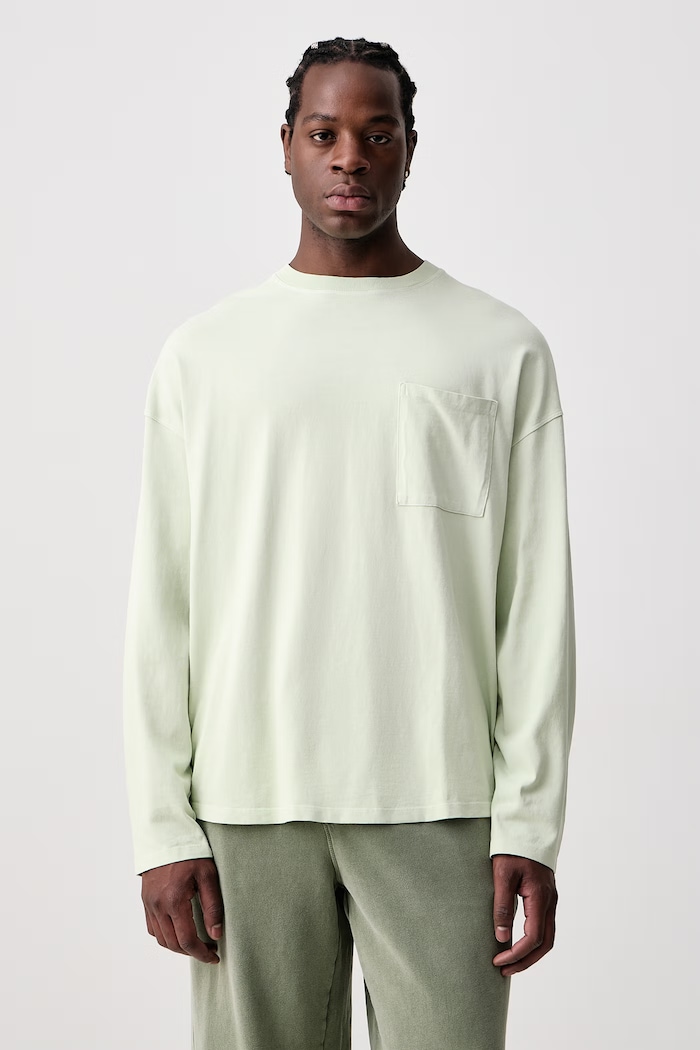 American Vintage Longsleeve męski bawełniany zielony MAFO02E