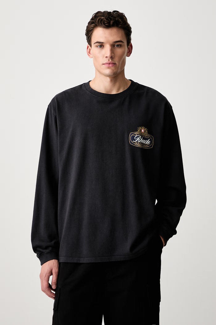 Odzież RHUDE longsleeve męski bawełniany RHPF26TT16012 czarny