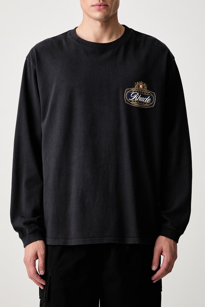 RHUDE longsleeve męski bawełniany RHPF26TT16012 czarny