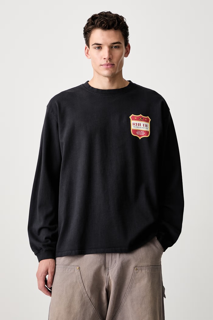Odzież RHUDE longsleeve męski bawełniany RHPF26TT15012 czarny