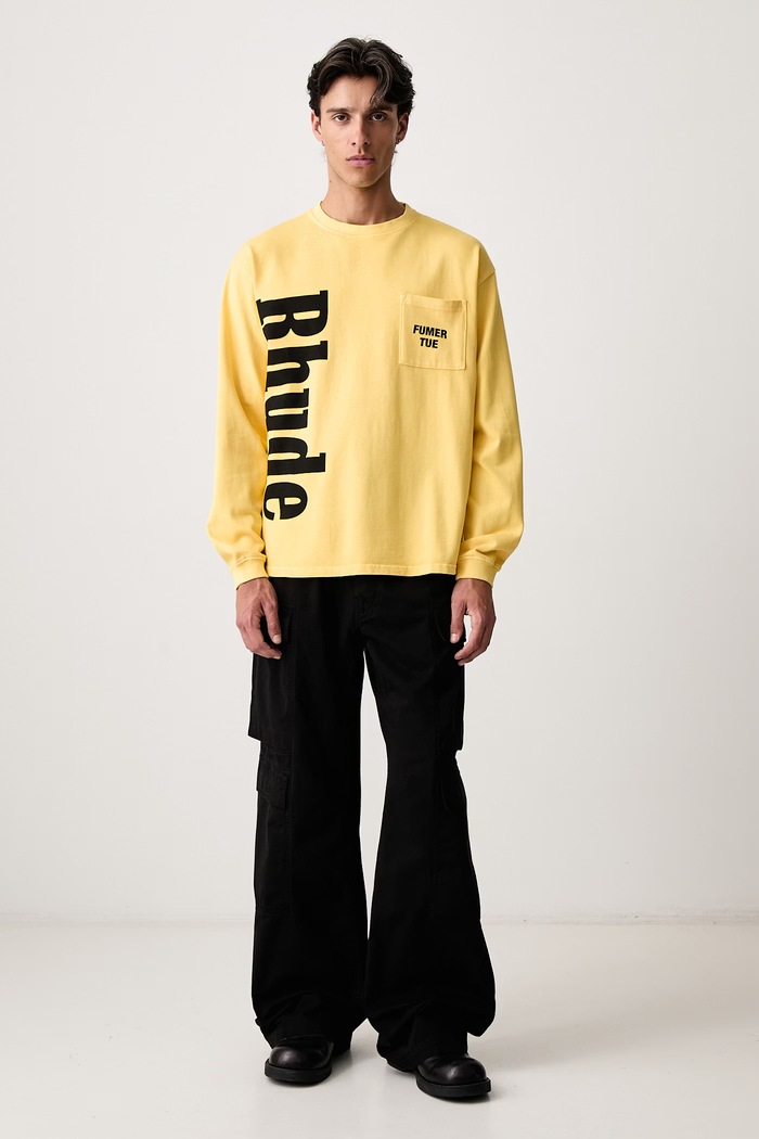 RHUDE Longsleeve męski bawełniany RHPF26TT14012 żółty AW26
