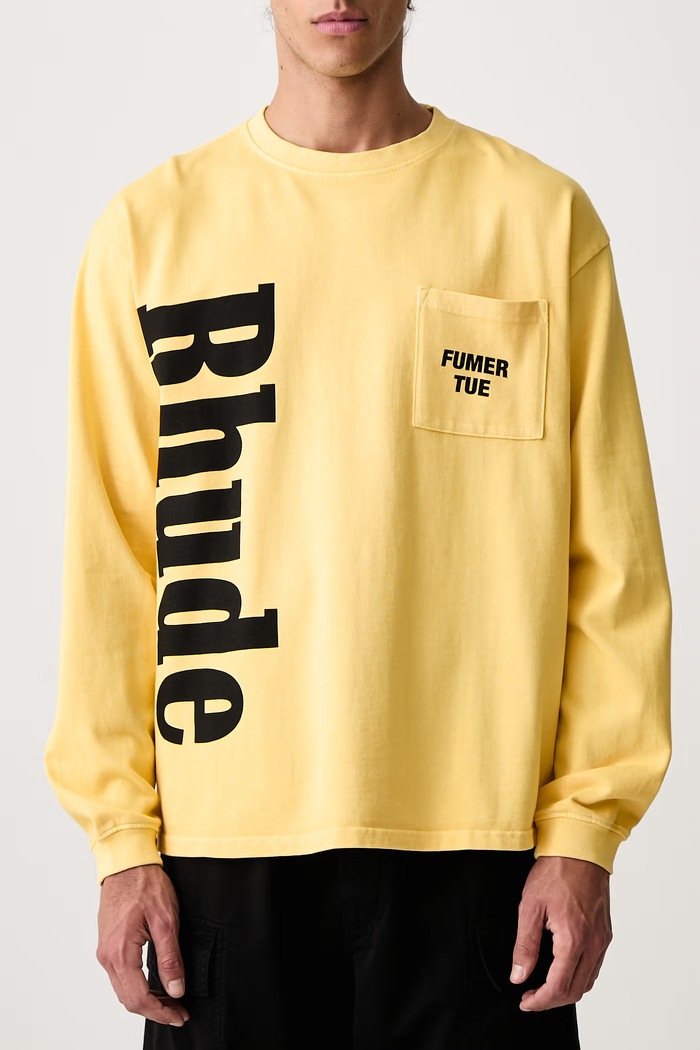 Longsleeve męski bawełniany RHUDE żółty RHPF26TT14012