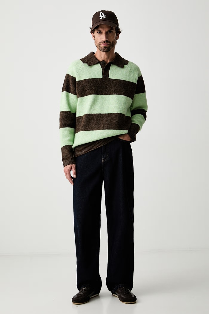 Les Deux sweter męski z dodatkiem wełny 1002189 zielony AW26