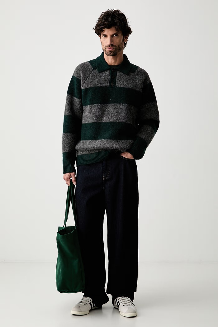 Les Deux sweter męski z dodatkiem wełny 1002189 zielony AW26
