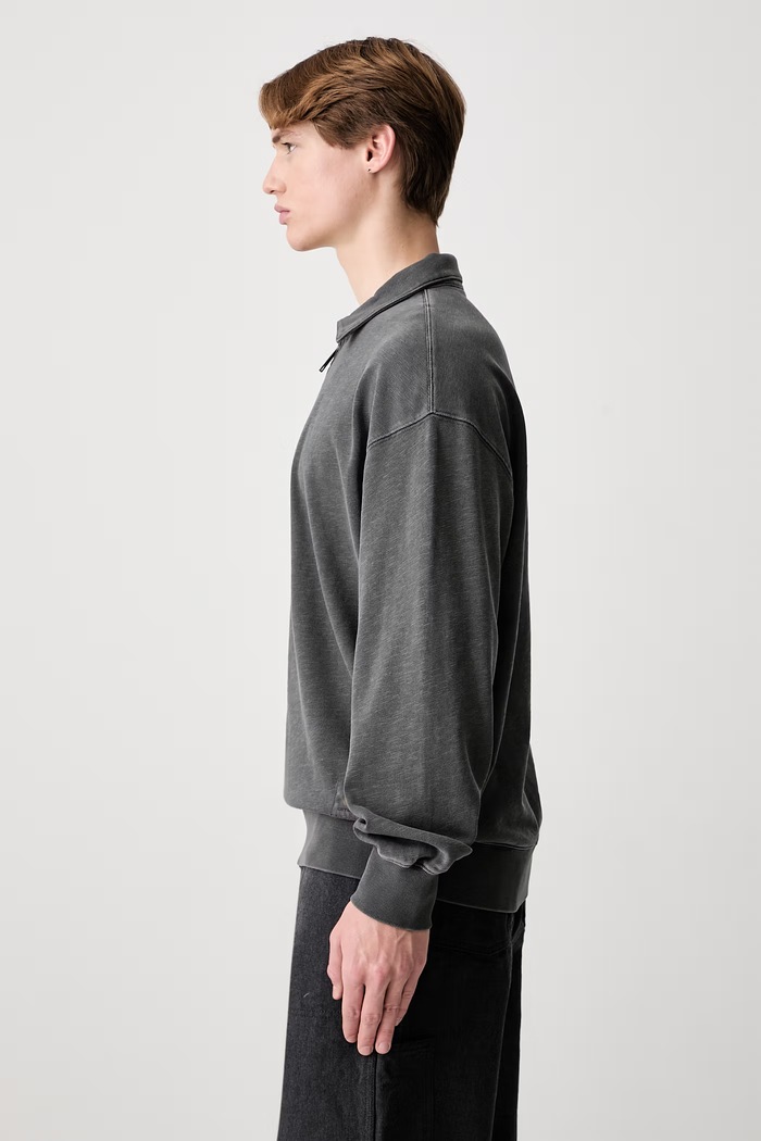 Carhartt WIP Harper Polo μακρυμάνικο ανδρικό βαμβακερό I036893 γκρί AW26