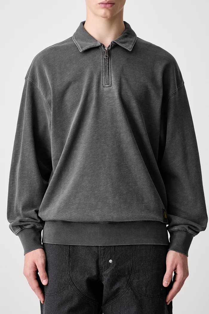 Carhartt WIP Harper Polo μακρυμάνικο ανδρικό βαμβακερό γκρί I036893