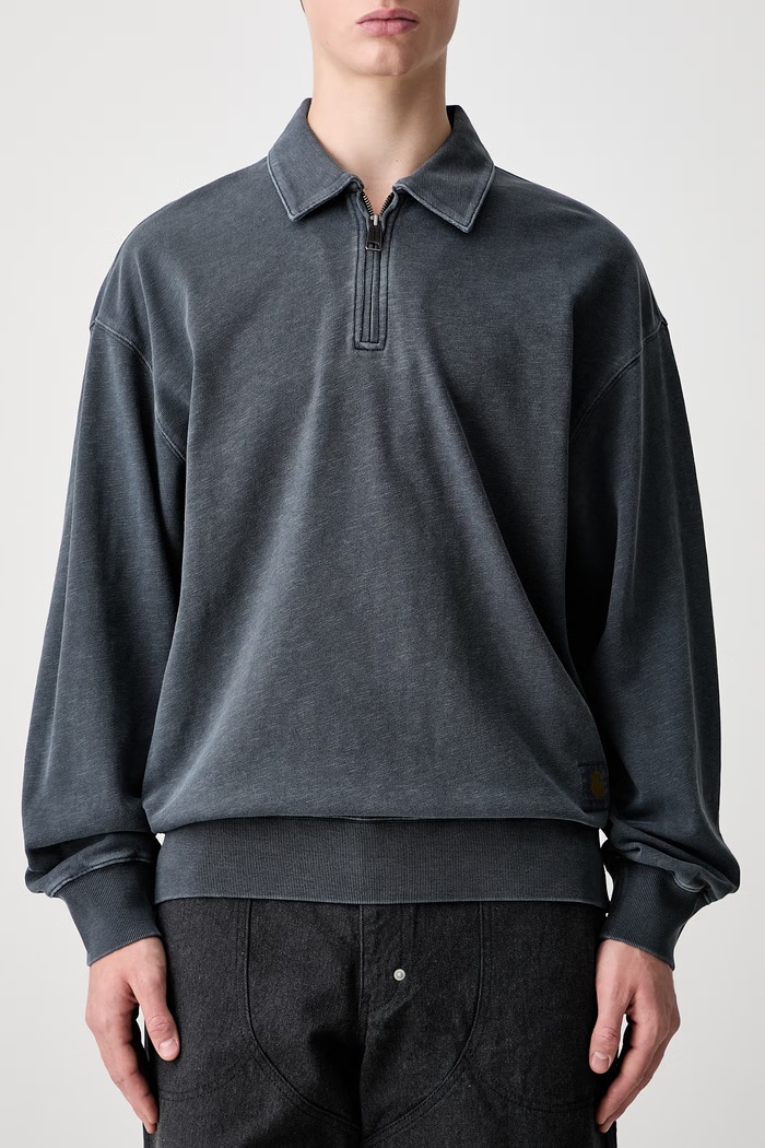 Carhartt WIP Harper Polo μακρυμάνικο ανδρικό βαμβακερό γκρί I036893
