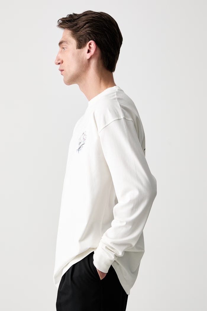 Drôle de Monsieur Esquisse Slogan longsleeve męski bawełniany L.TS340.CO248 biały AW26