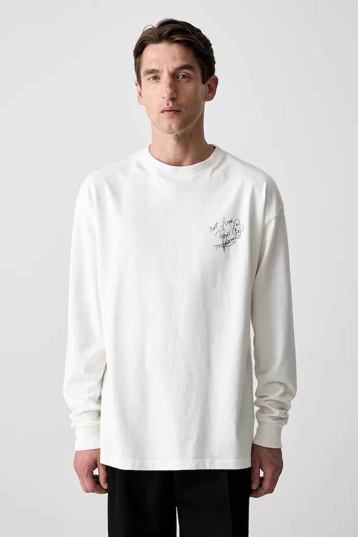 Odzież Drôle de Monsieur longsleeve męski bawełniany Esquisse Slogan L.TS340.CO248 biały