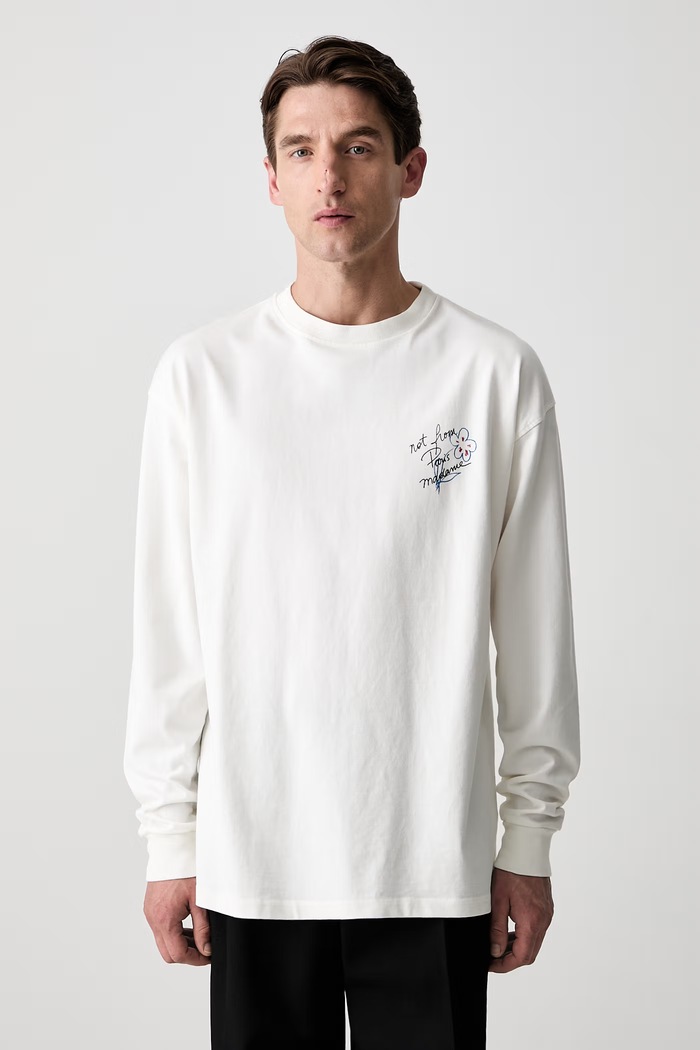 Odzież Drôle de Monsieur Esquisse Slogan longsleeve męski bawełniany L.TS340.CO248 biały