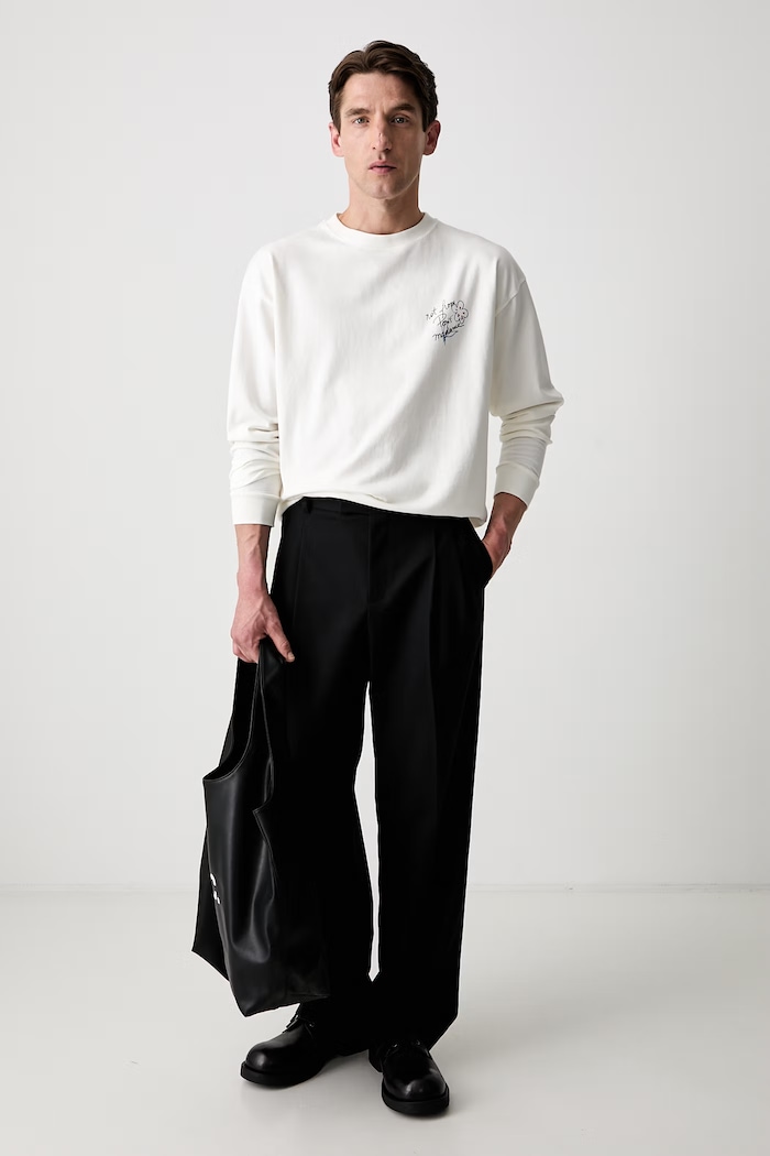 Drôle de Monsieur longsleeve męski bawełniany Esquisse Slogan L.TS340.CO248 biały
