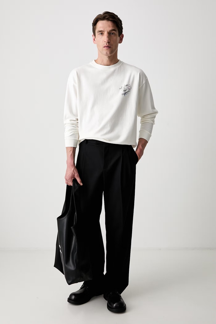 Drôle de Monsieur Esquisse Slogan longsleeve męski bawełniany L.TS340.CO248 biały