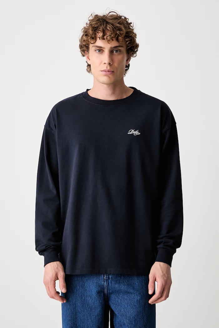 Drôle de Monsieur maglietta a maniche lunghe da uomo in cotone Belissima blu navy L.TS334.CO248