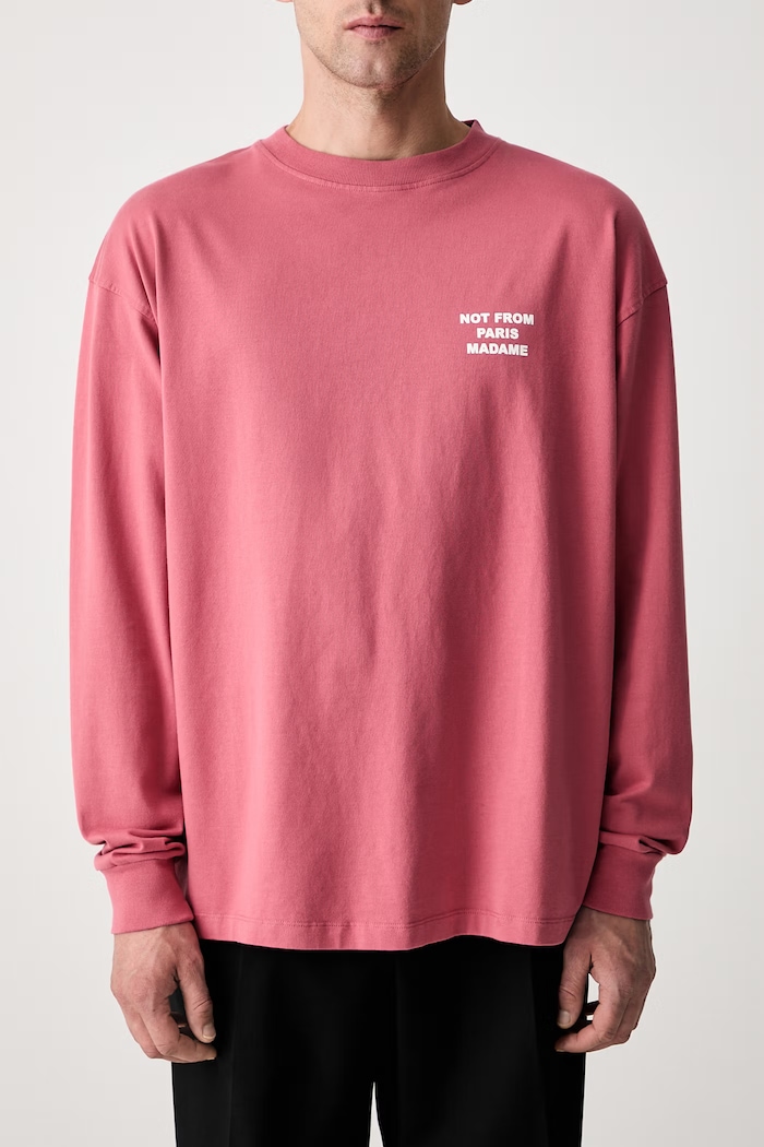 Drôle de Monsieur longsleeve męski bawełniany Slogan różowy L.TS286.CO248