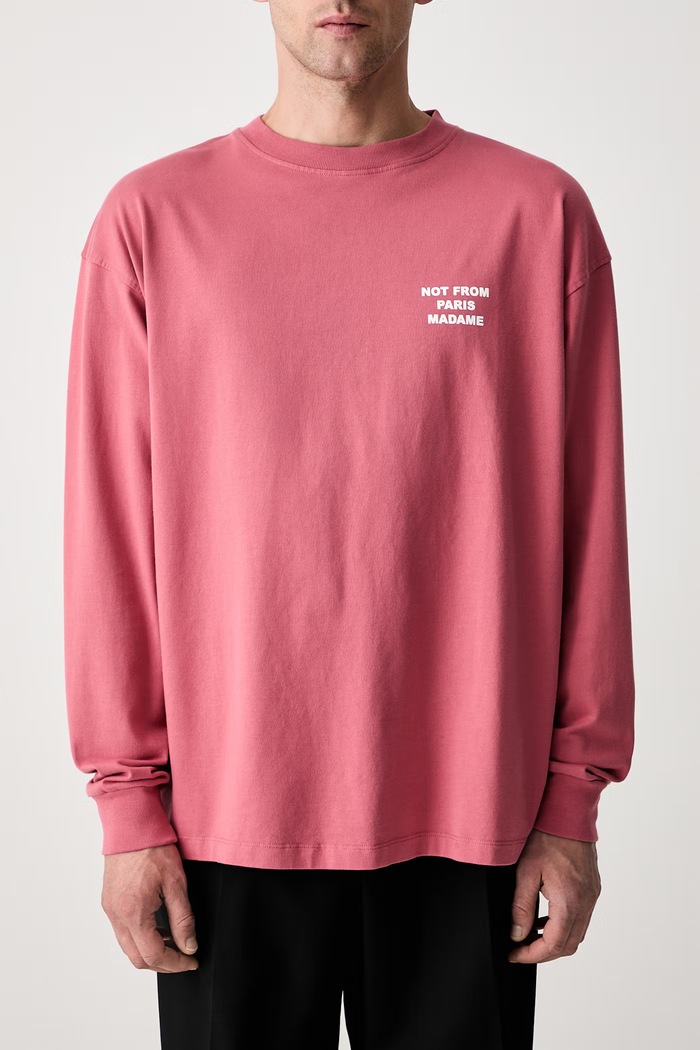 Drôle de Monsieur Slogan longsleeve męski bawełniany różowy L.TS286.CO248
