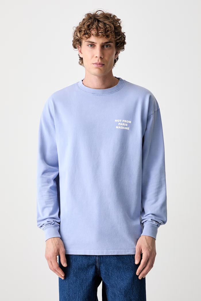 Odzież Drôle de Monsieur longsleeve męski bawełniany Slogan L.TS286.CO248 niebieski