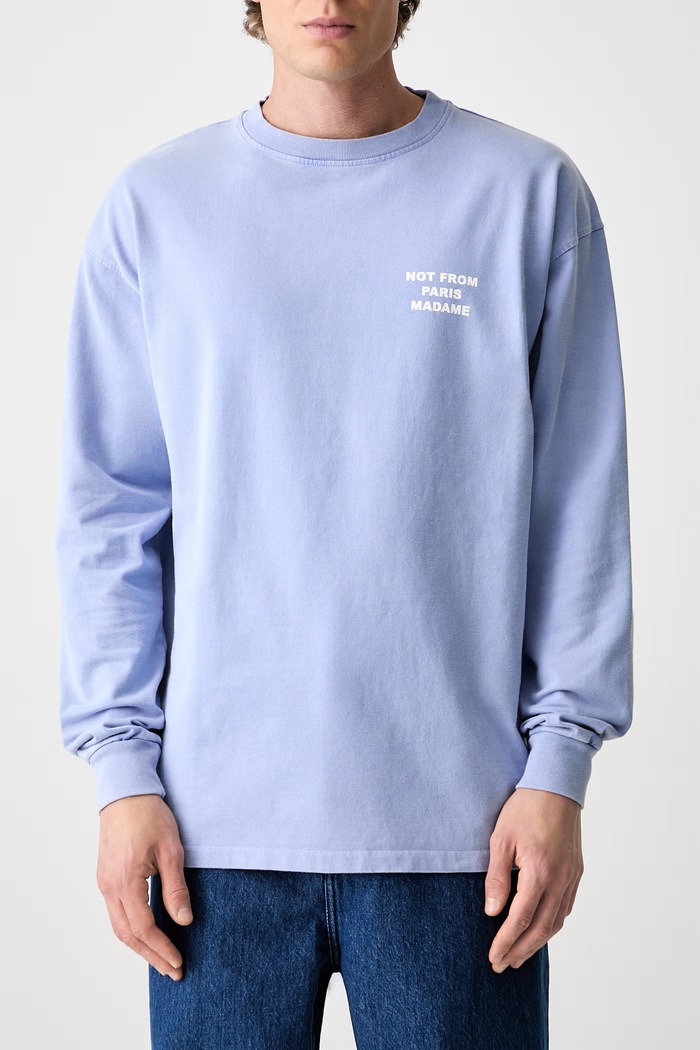 Drôle de Monsieur longsleeve męski bawełniany Slogan niebieski L.TS286.CO248