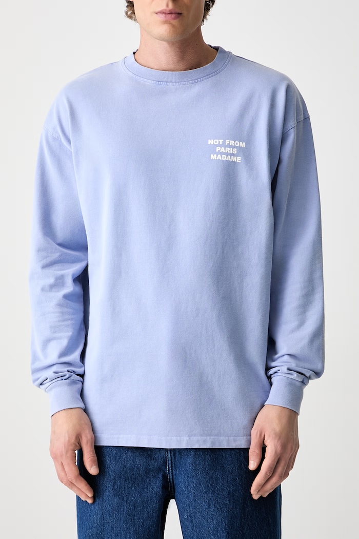 Drôle de Monsieur longsleeve męski bawełniany Slogan niebieski L.TS286.CO248