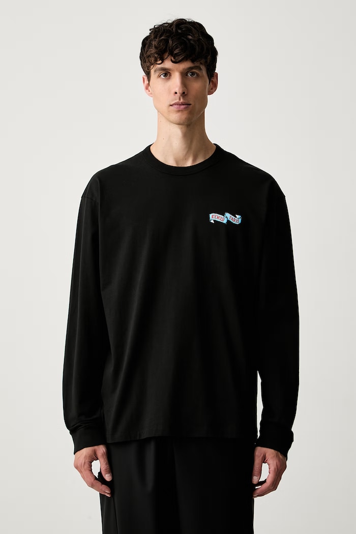 Odzież Kenzo longsleeve męski bawełniany FG65TL3644SG czarny