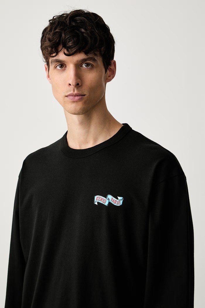 Kenzo longsleeve męski bawełniany czarny FG65TL3644SG