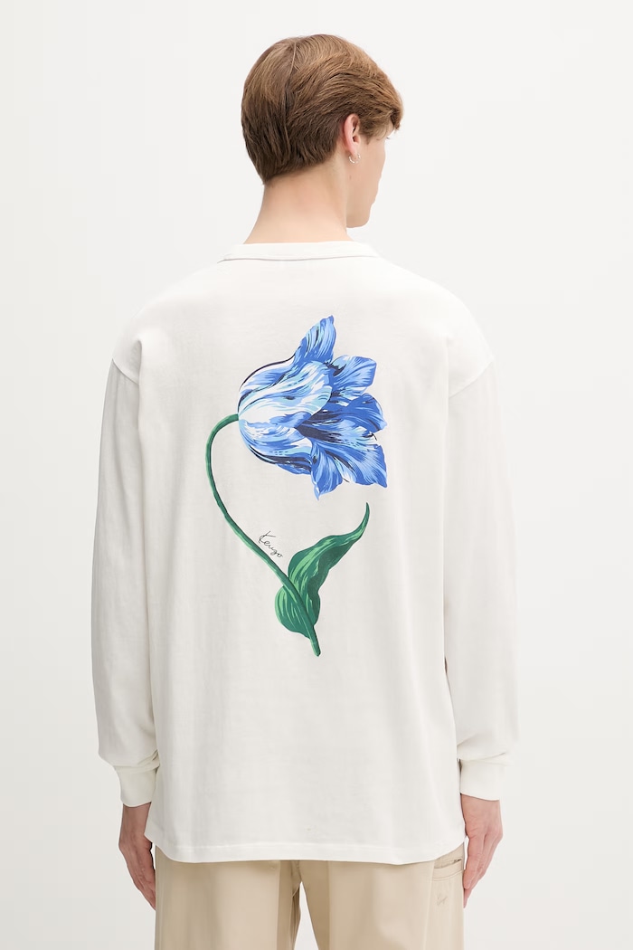 Kenzo tričko s dlhým rukávom pánske bavlnené béžová FG65TL3634SK