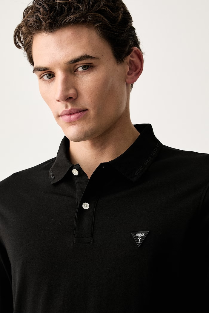 Guess лонгслив для мужчин из хлопка с эластаном чёрный M6YP36.K4395