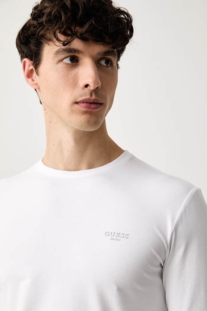 Guess majica z dolgimi rokavi moška bombažna z elastanom bela M6YI28.K3733