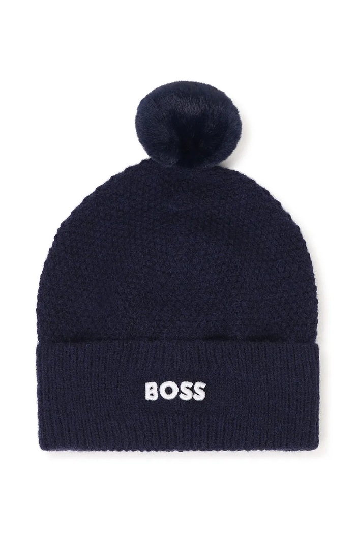BOSS Шапка с помпон за деца тъмносин J53576
