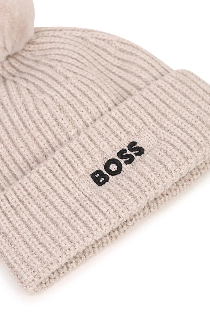 CHLAPEC BOSS Čepice s bambulí dětská J53625 béžová