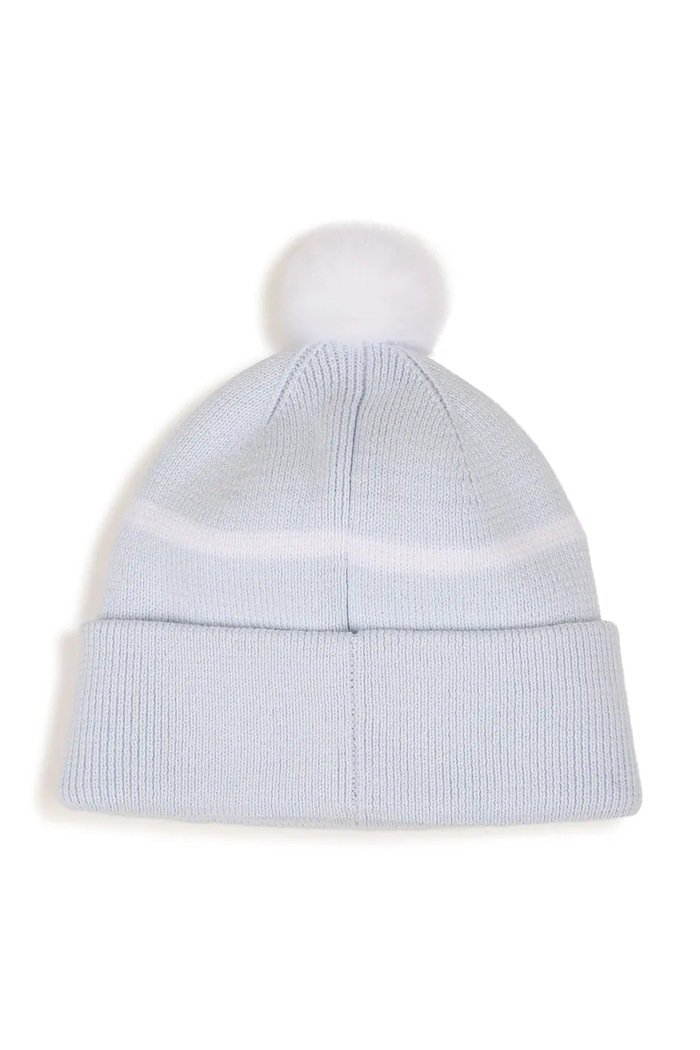 BOSS Czapka z pomponem dziecięca bawełniana J53566 niebieski AW26
