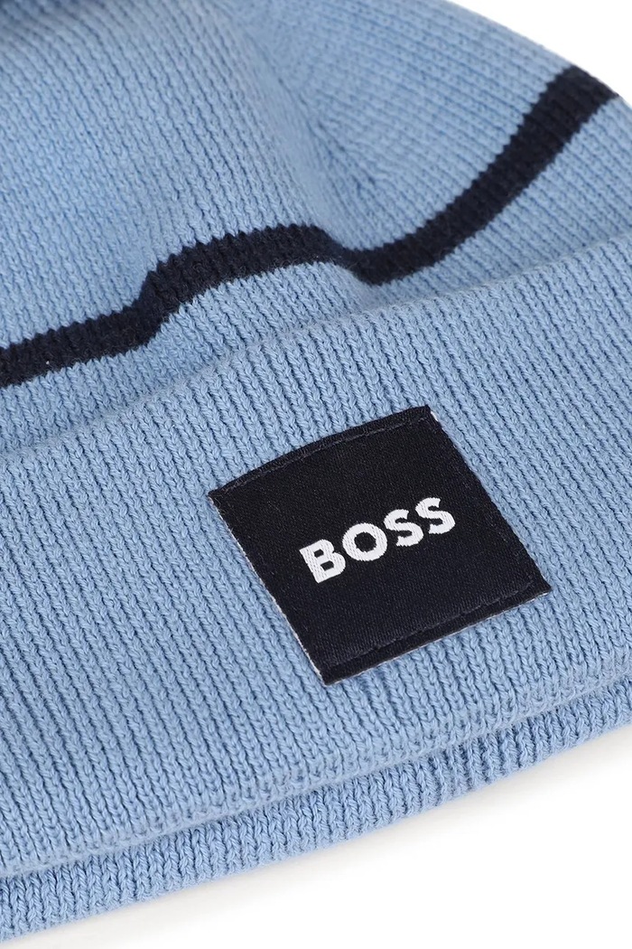 Chłopiec BOSS Czapka z pomponem dziecięca bawełniana J53566 niebieski
