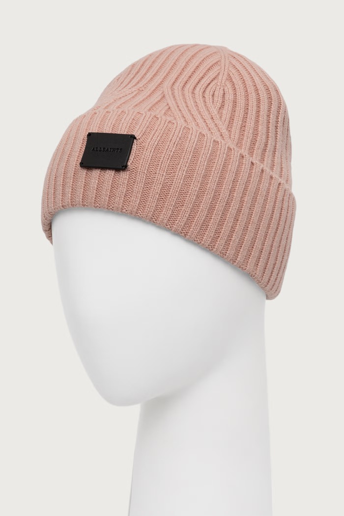 AllSaints Czapka damska z dodatkiem wełny W079XF różowy AW26