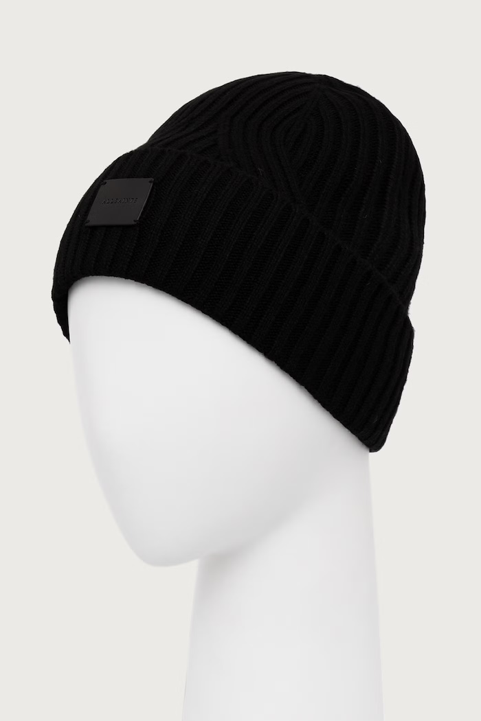 AllSaints Czapka damska z dodatkiem wełny W079XF czarny AW26
