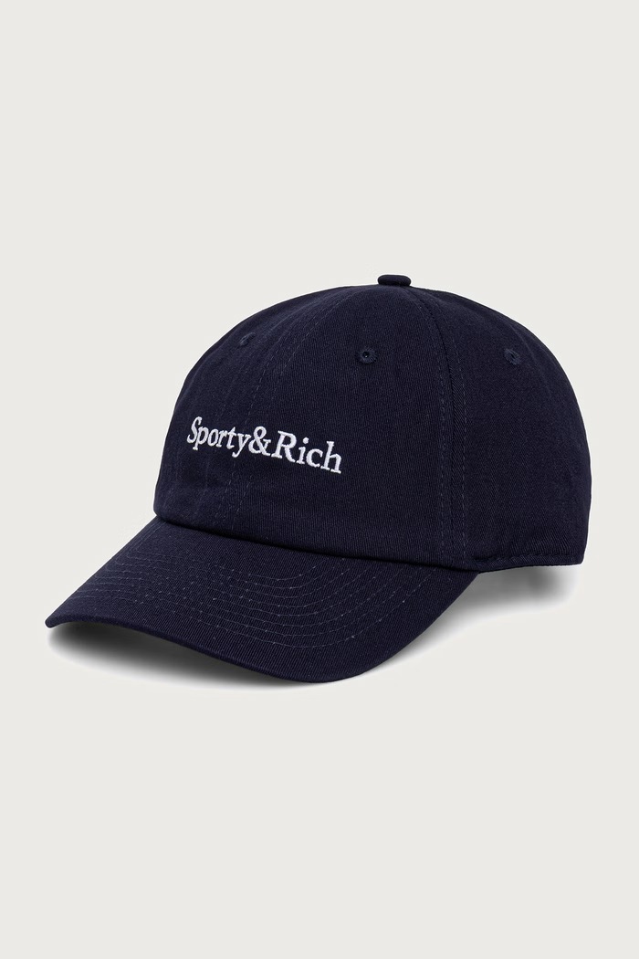 Sporty & Rich Serif Logo berretto con visiera in cotone da donna blu navy AC04084300BL106