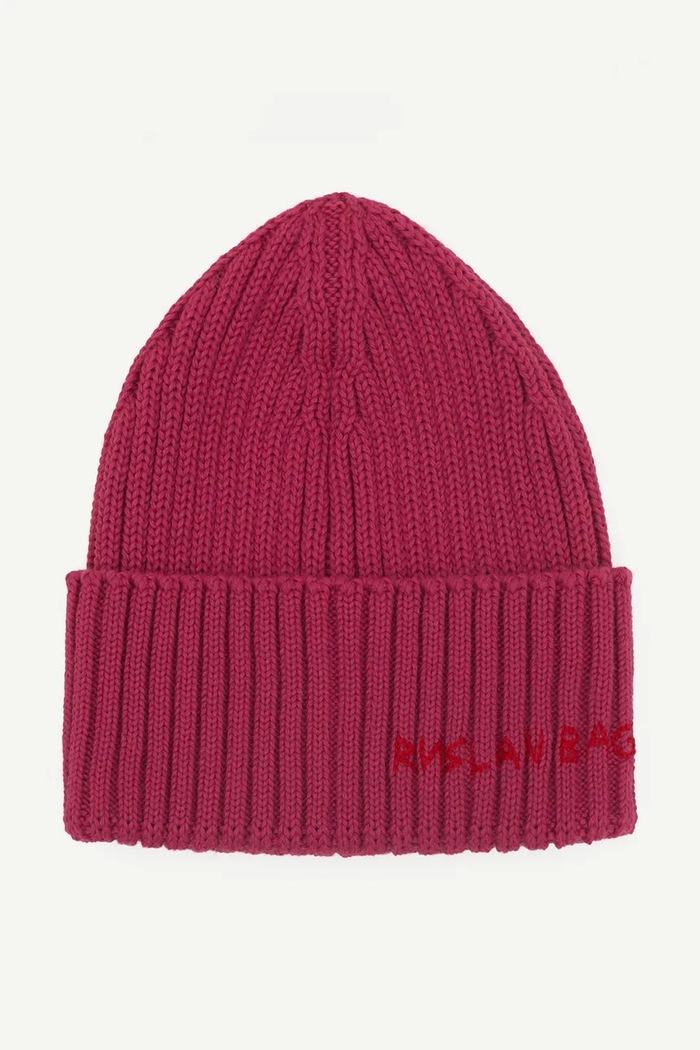 RUSLAN BAGINSKIY Czapka beanie damska z wełną merino Hand-embroidered Beanie różowy BN138/034.MWP.RU