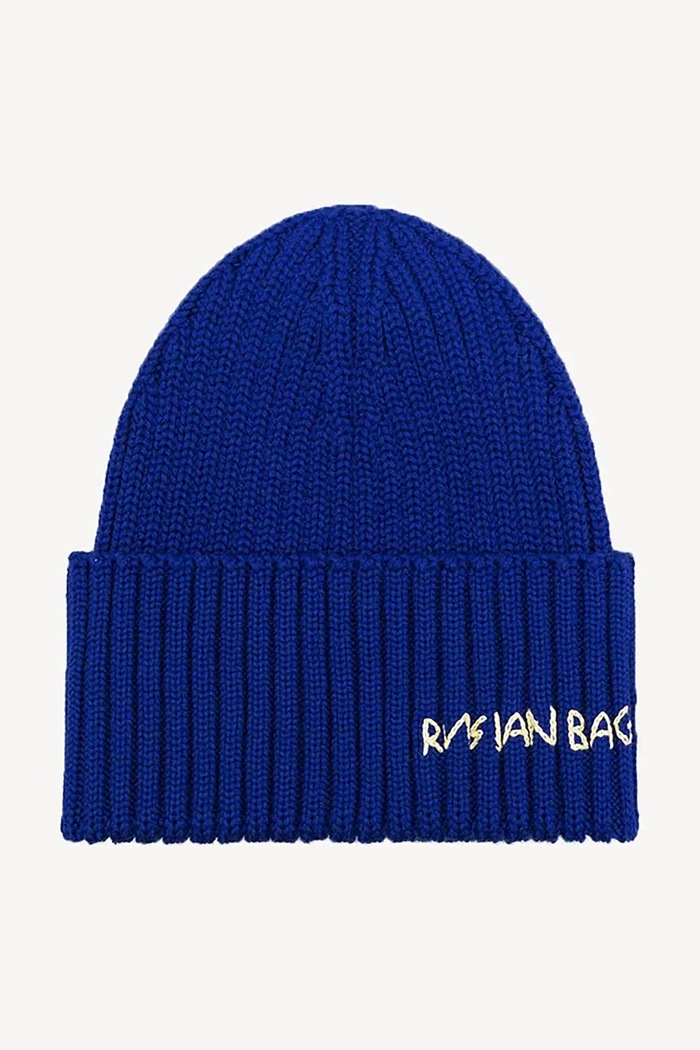 RUSLAN BAGINSKIY Czapka beanie damska wełniana Hand-embroidered Beanie granatowy BN077/088.W.RU
