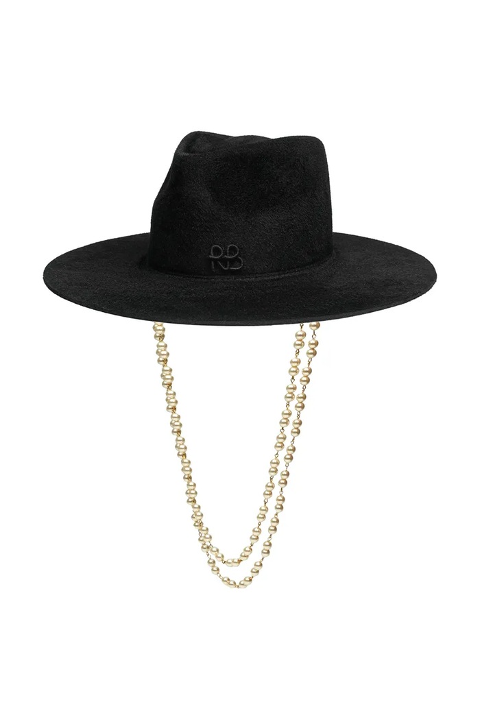 RUSLAN BAGINSKIY Kapelusz damski Fedora Hat FDR033.F.PRL.2CHA.10P czarny AW26