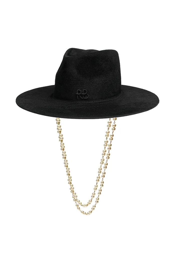 RUSLAN BAGINSKIY Kapelusz damski Fedora Hat FDR033.F.PRL.2CHA.10P czarny AW26