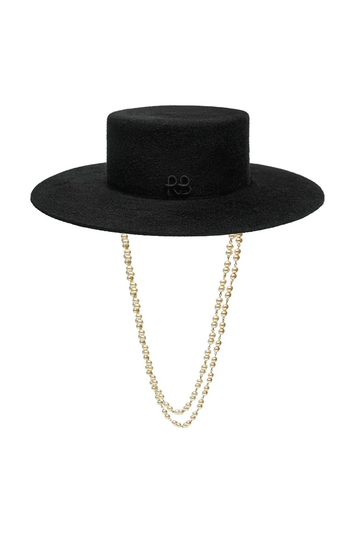 RUSLAN BAGINSKIY Kapelusz słomkowy damski Canotier Hat CNT033.F.PRL.2CHA.9P czarny AW26