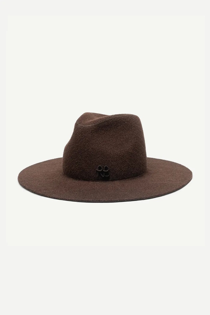 Akcesoria RUSLAN BAGINSKIY Kapelusz z szerokim rondem damski z wełną Fedora Hat FDR09.WF.9P.WRB brązowy