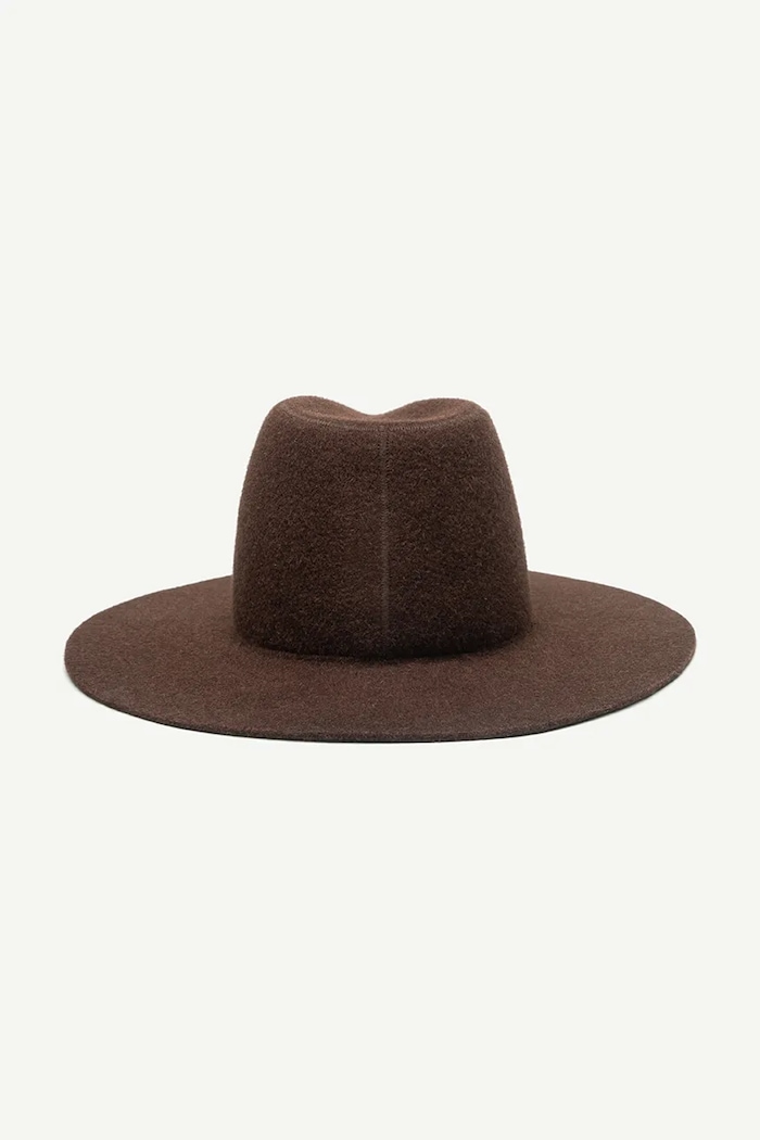 Kapelusz z szerokim rondem damski z wełną Fedora Hat RUSLAN BAGINSKIY FDR09.WF.9P.WRB brązowy