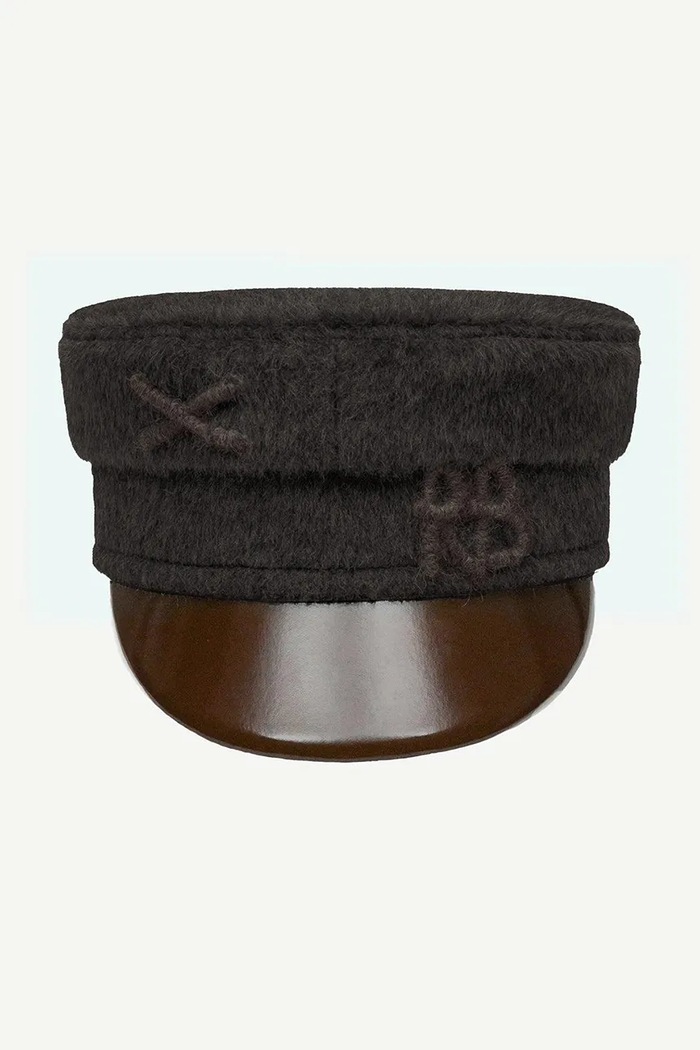 RUSLAN BAGINSKIY Kaszkiet damski bawełniany Monogram-embellished Baker Boy Cap KPC09.WVAA.WRB brązowy AW26