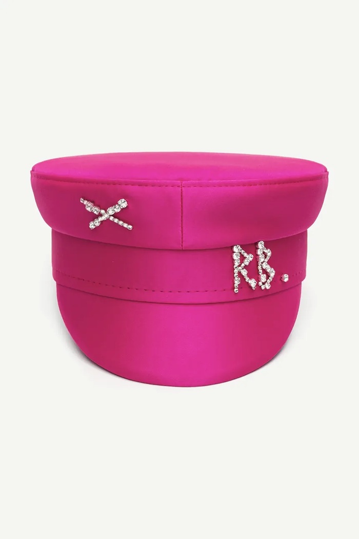 Akcesoria RUSLAN BAGINSKIY Kaszkiet damski Crystal-embellished Satin Baker Boy Cap KPC038.STN.DMD różowy