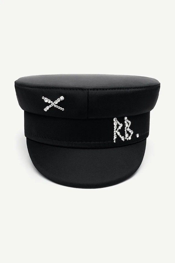RUSLAN BAGINSKIY Kaszkiet damski Crystal-embellished Satin Baker Boy Cap KPC033.STN.DMD czarny AW26