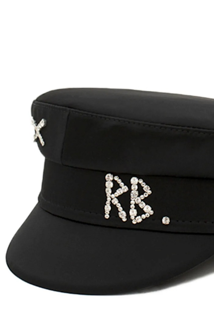 Kaszkiet damski Crystal-embellished Satin Baker Boy Cap RUSLAN BAGINSKIY KPC033.STN.DMD czarny